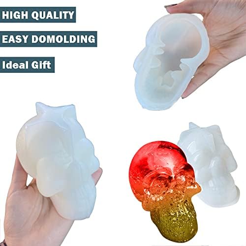3D Skull Candle Silicone Molds Set, Skull Mold and 6 Holes Mini Candle Mold, The First Choice As Gift for Halloween Plaster Decoration Clay Soap Making Cake Fondant Mould Festival Gifts
