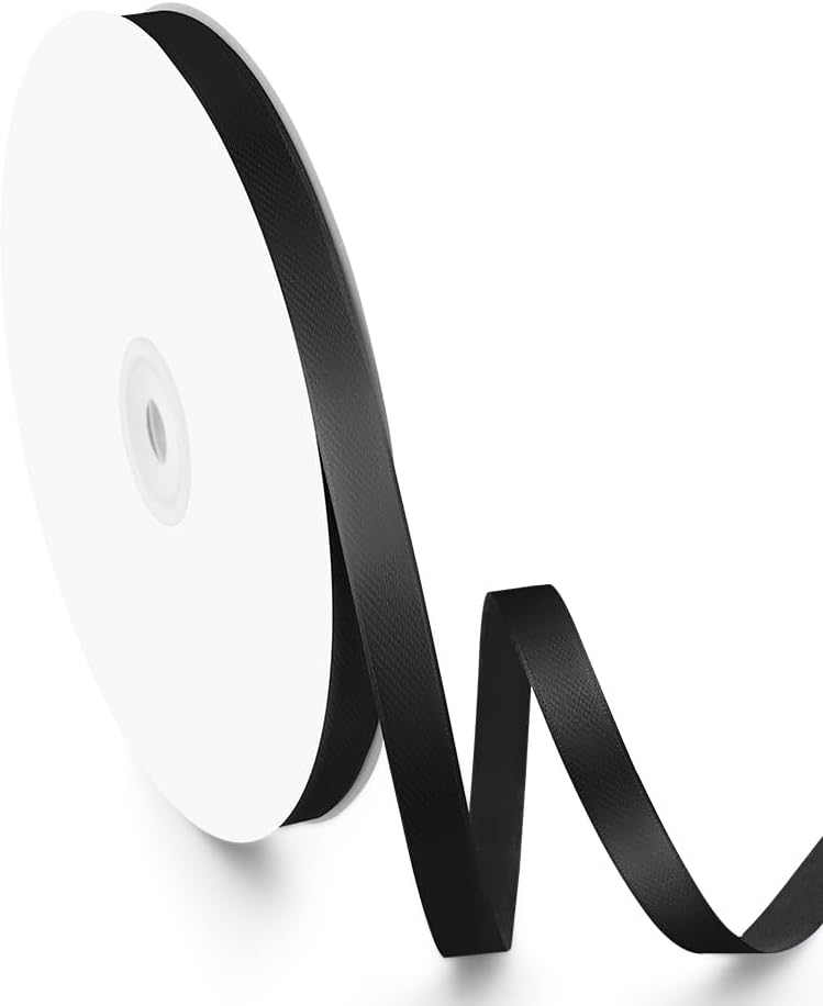 3/8" Width x 100 Yards Satin Ribbon, Thin Black Ribbon Perfect for DIY Craft, Bows, Gift Wrapping, Flower Bouquet, Valentine's Day, Christmas and Halloween Party Decoration