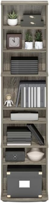 Adjustable Shelves Multimedia Storage Tower Rack with Spacious Media Organization, Durable Design, Versatile Rack for DVDs, CDs, Games, and More French Oak/8 Tier