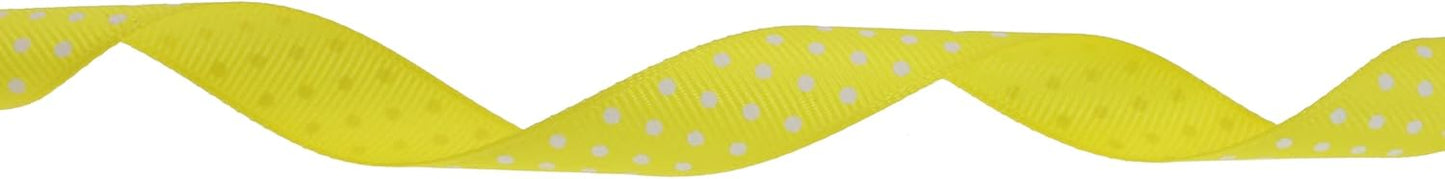 Polka Dot Grosgrain Ribbon 25 Yard Each Roll 100% Polyester (5/8", Yellow)