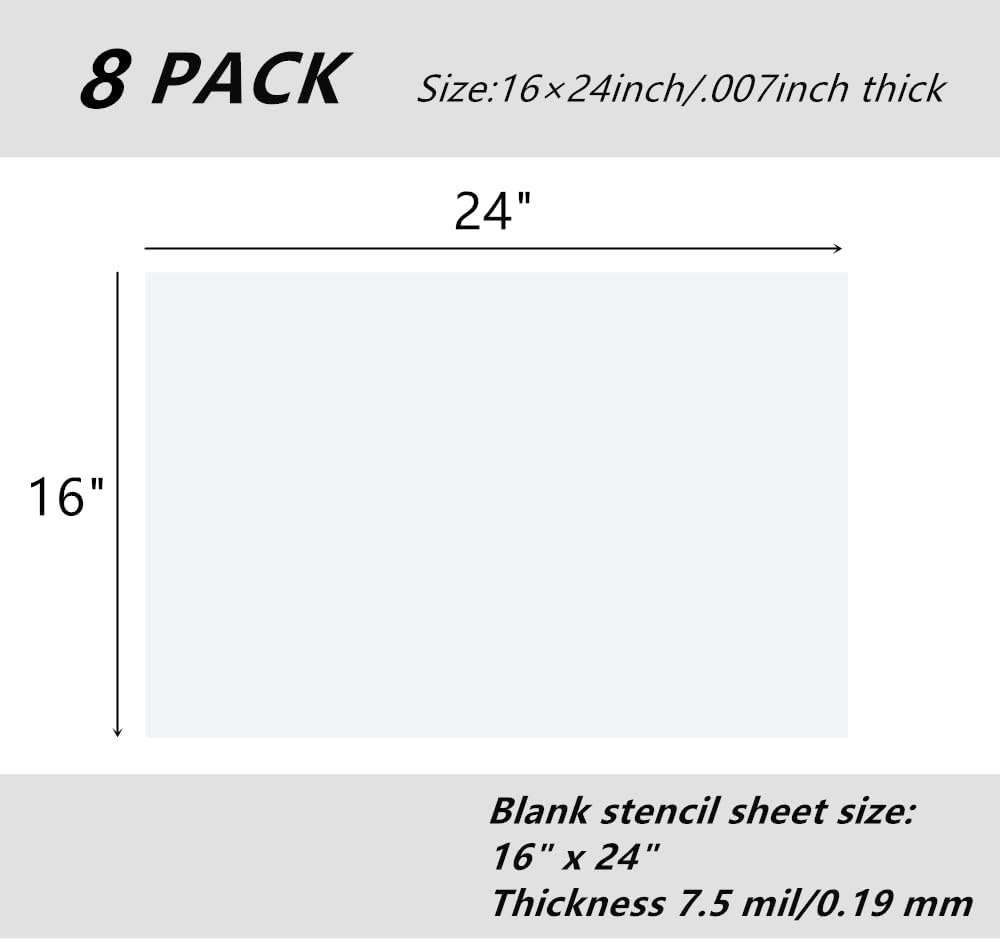 BANLTRE 8 Pack 16" x 24" 7.5mil/0.19mm Thick Clear Blank Stencil Sheet for Cutting,Craft Plastic Sheets (16" x 24" / 7.5mil)