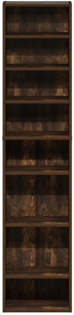 Adjustable Shelves Multimedia Storage Tower Rack with Spacious Media Organization, Durable Design, Versatile Rack for DVDs, CDs, Games, and More Amber Pine/8 Tier Narrow