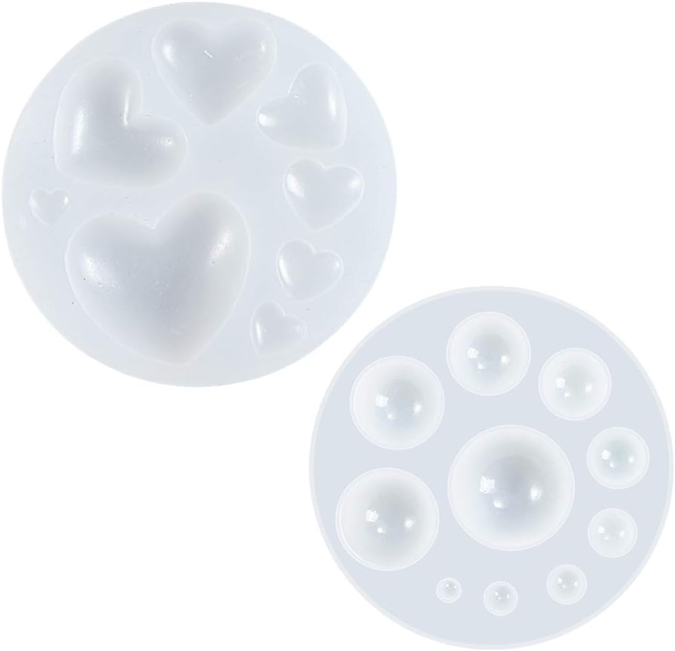 Cabochon Gemstone Epoxy Resin Casting Silicone Molds Include Heart, Dome Shapes for Fondant Cake Decoration, Polymer Clay Craft, Jewelry Making - 2 in Set