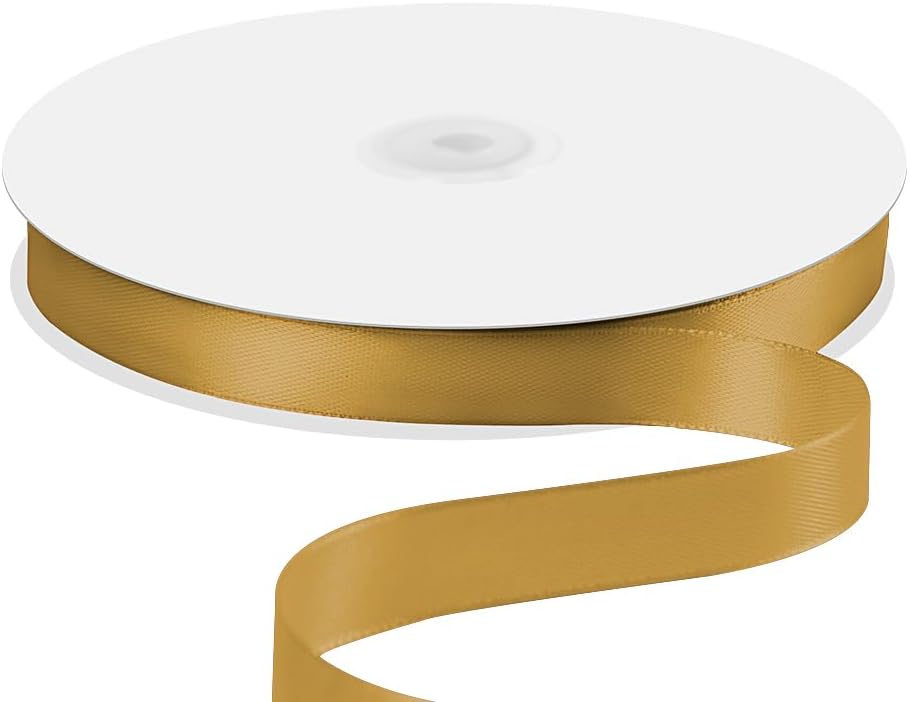 5/8" x 100 Yards Satin Ribbon - Gold Silk Ribbon with Spool - Ideal for Gift Wrapping, Floral Bouquets, Crafts, Wedding Party Decorations, Christmas and Sewing Projects
