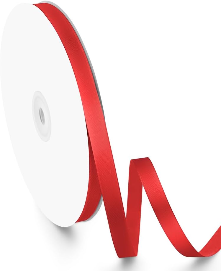 3/8" Width x 100 Yards Satin Ribbon, Small Red Ribbon Perfect for DIY Craft, Bows, Gift Wrapping, Flower Bouquet, Valentine's Day, Christmas and Party Decoration