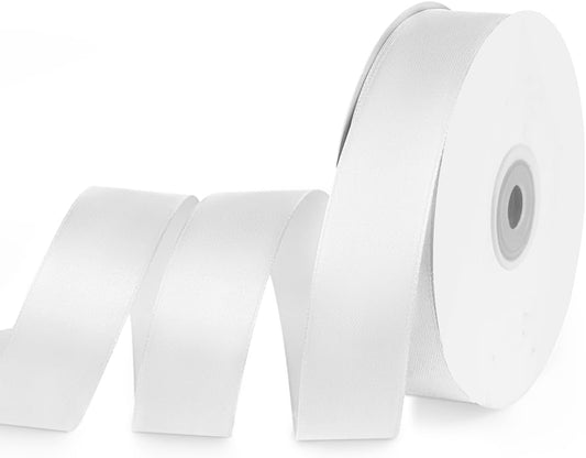 1" x 50 Yards Satin Ribbon - White Silk Ribbon with Spool - Ideal for Gift Wrapping, Floral Bouquets, Crafts, Wedding Party Decorations, Christmas and Sewing Projects