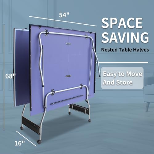 8ft/9ft Mid-Size Table Tennis Table Foldable & Portable Ping Pong Table Set for Indoor Games with Net, 2 Table Tennis Paddles and 3 Balls