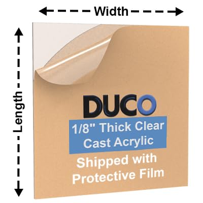 Duco Clear Custom Cut to Size Plexiglass Sheets 1/8 Inch Thick - USA-Made Customized Acrylic Sheets for Replacement Glass Panels, DIY Projects, and More