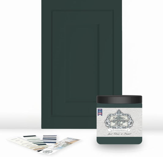 ALL-IN-ONE Paint, Durable cabinet and furniture paint. Built in primer and top coat, no sanding needed. Includes our 30 featured color card - Evergreen, 8oz Sample