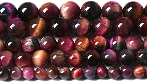 48pcs 8mm Top AAA Natural Tiger Eye Beads for Jewelry Making Rose Red Starry Sky Tiger Eye Stone Round Loose Beads DIY Bracelet Necklace Earrings