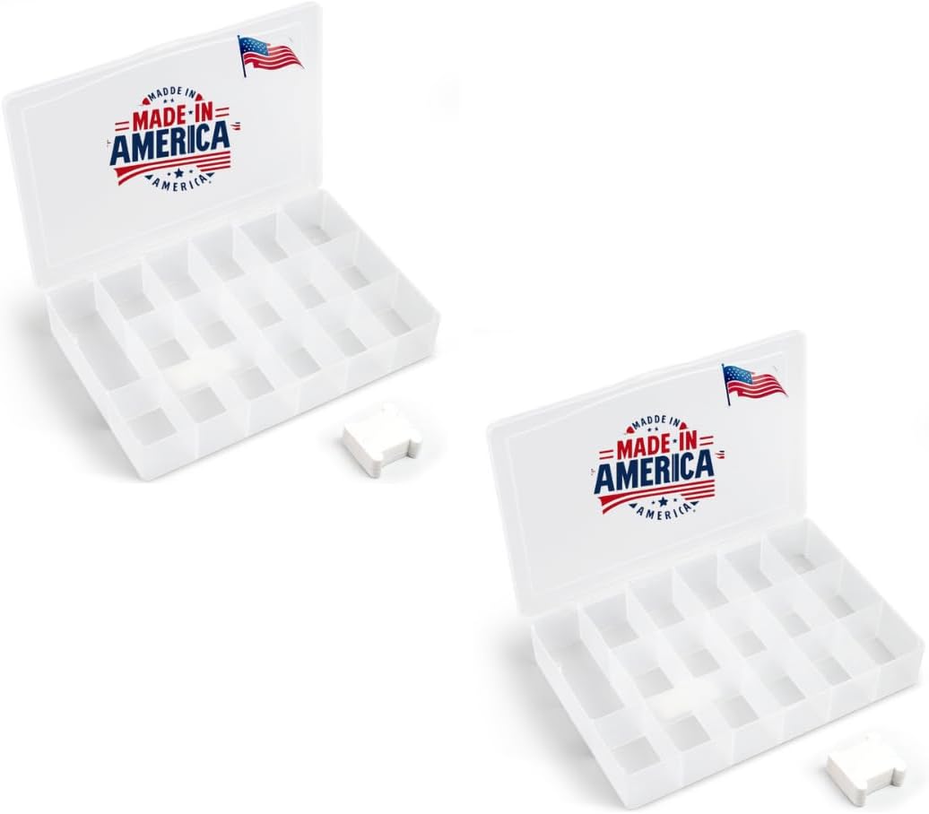 2PACK Embroidery Floss Organizer Box with 50 Cardboard Bobbins - 17 Compartments Clear embroidery thread and Beads organizer box, Snap-Tight Clear Sewing Organizer - Jewelry Bead Holder (Made in USA)