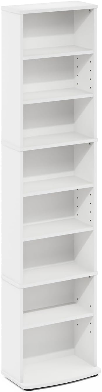 Adjustable Shelves Multimedia Storage Tower Rack with Spacious Media Organization, Durable Design, Versatile Rack for DVDs, CDs, Games, and More White/8 Tier
