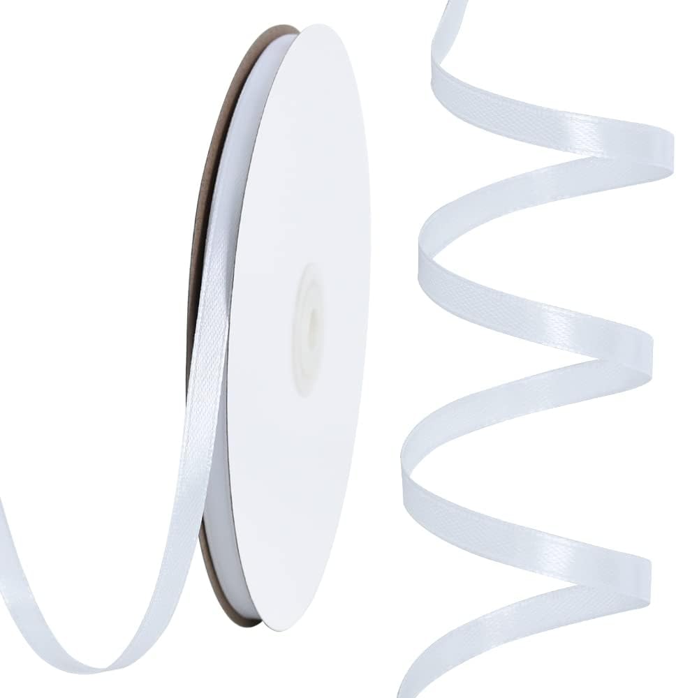TONIFUL 1/4 Inch x 100yds White Satin Ribbon, Thin Solid Color Satin Ribbon for Gift Wrapping, Crafts, Hair Bows Making, Wedding Party Decoration, Invitation Cards, Floral Bouquets,Halloween,Christmas