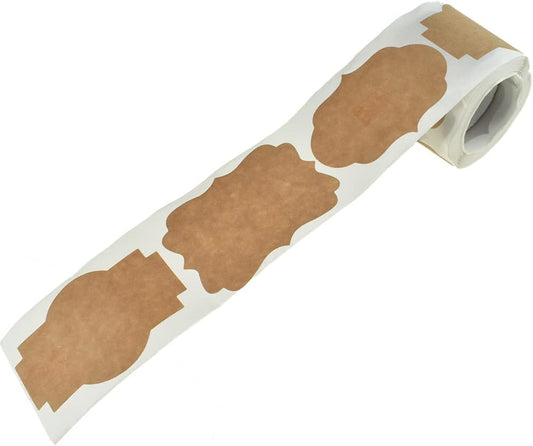HAHIYO 3*2Inches 150Pcs Natural Brown Kraft Sticker Rectangles of 3 different shapes Label Sticker Roll Blank label Sticker to Write On Permanent Adhesive Dot Sticker for Jar Canning Label Price Tag