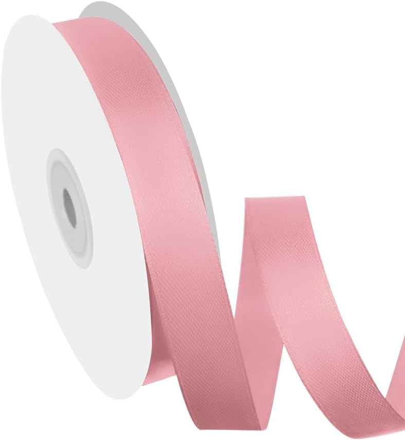 5/8" Width x 50 Yards Satin Fabric Ribbon, Pink Ribbon Perfect for DIY Bows, Swags, Gift Wrapping, Craft, Flower Bouquet，Christmas and Party Decoration