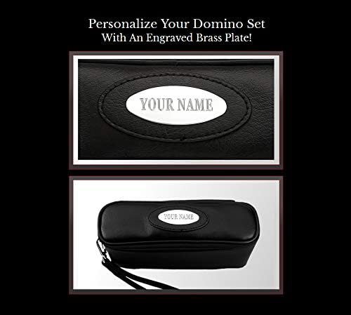 Alex Cramer The Perfect Traveler Classic Domino Set with Leather-Look Travel Case and a Deck of Miniature Playing Cards (Dominoes Set)