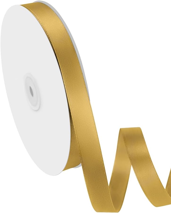 5/8" Width x 100 Yards Satin Ribbon, Gold Ribbon Perfect for DIY Craft, Bows, Gift Wrapping, Flower Bouquet, Valentine's Day, Christmas and Party Decoration