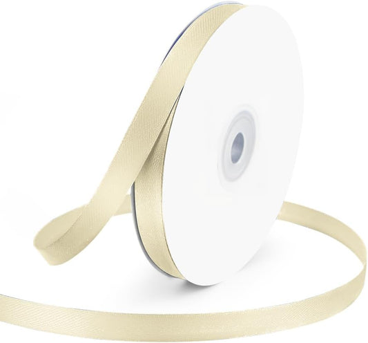 KMER LIFE 3/8/ Wide x 50 Yards Ivory Single Faced Polyester Satin Ribbon, Ivory Satin Ribbon Perfect for Wedding Decor, Wreath, Crafts, Gift Wrapping & Other Projects (Ivory)