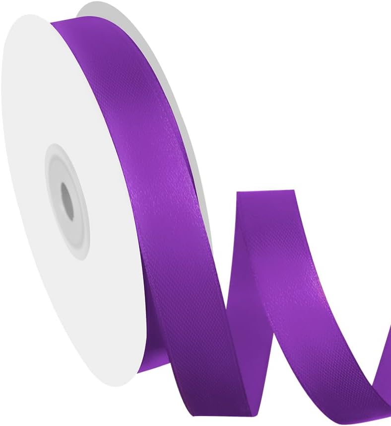 5/8" Width x 50 Yards Satin Fabric Ribbon, Purple Ribbon Perfect for DIY Bows, Swags, Gift Wrapping, Craft, Flower Bouquet，Christmas and Halloween Party Decoration