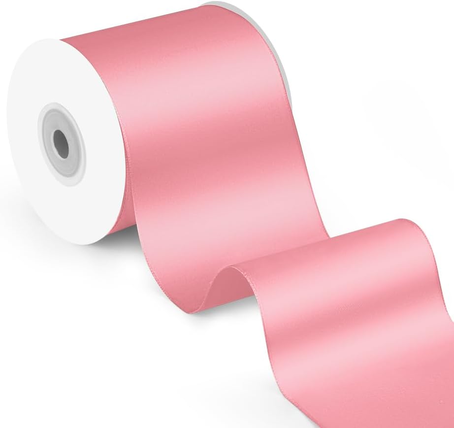 3" x 25 Yards Satin Ribbon, Pink Silk Ribbon Ideal for Gift Wrapping, Floral Bouquets, Crafts, Wedding Party Decorations, Christmas and Sewing Projects