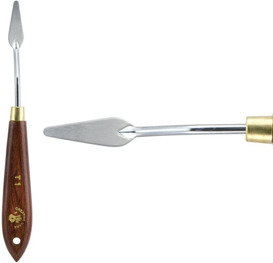 Creative Mark Stainless Steel Palette Knife Painting Tools - Paint Palette with Wooden Handle - Variety of Shapes and Sizes - 1T, 1-1/4 in