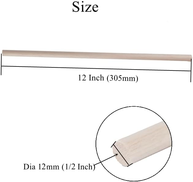 1/2 x 12 Inch Round Wood Dowel Rods Wood Sticks Wooden Dowel Rods Unfinished Wood Balsa Wood Sticks for Crafts and DIY Projects, 12 PCS