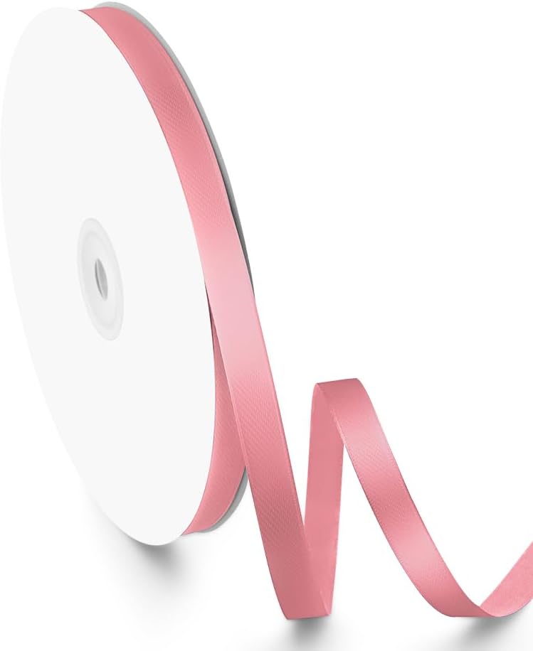3/8" Width x 100 Yards Satin Ribbon, Small Pink Ribbon Perfect for DIY Craft, Bows, Gift Wrapping, Flower Bouquet, Valentine's Day, Christmas and Party Decoration