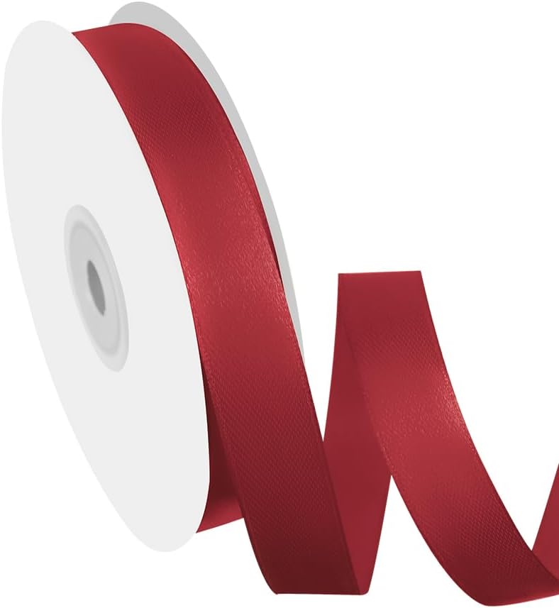 5/8" Width x 50 Yards Satin Fabric Ribbon, Burgundy Ribbon Perfect for DIY Bows, Swags, Gift Wrapping, Craft, Flower Bouquet, Christmas and Party Decoration