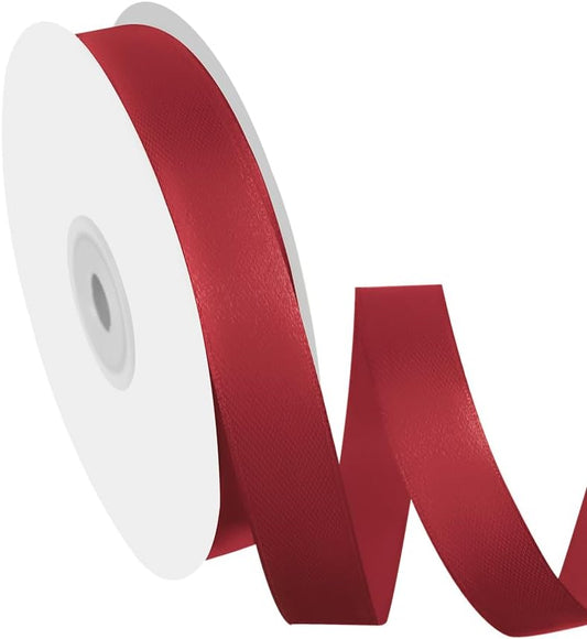 5/8" Width x 50 Yards Satin Fabric Ribbon, Burgundy Ribbon Perfect for DIY Bows, Swags, Gift Wrapping, Craft, Flower Bouquet, Christmas and Party Decoration