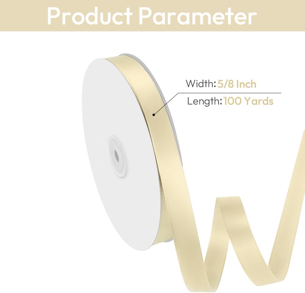 5/8" Width x 100 Yards Satin Ribbon, Ivory Ribbon Perfect for DIY Craft, Bows, Gift Wrapping, Flower Bouquet, Valentine's Day, Christmas and Party Decoration