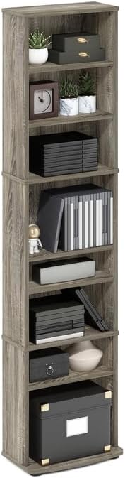 Adjustable Shelves Multimedia Storage Tower Rack with Spacious Media Organization, Durable Design, Versatile Rack for DVDs, CDs, Games, and More French Oak/8 Tier
