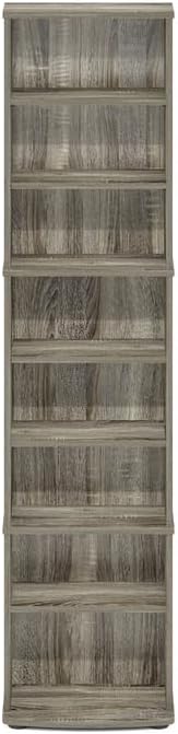 Adjustable Shelves Multimedia Storage Tower Rack with Spacious Media Organization, Durable Design, Versatile Rack for DVDs, CDs, Games, and More French Oak/8 Tier