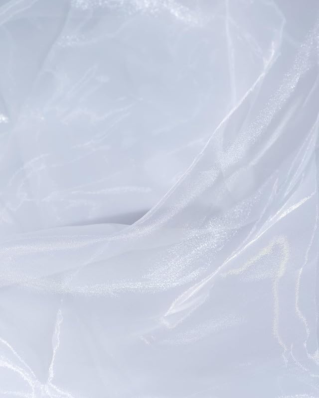 Fynite White Organza Fabric by The Yard | 2 Yard Long | 44" Wide | Bridal Soft Sheer Organza Tulle for DIY Wedding Dress Fashion Craft Decorations
