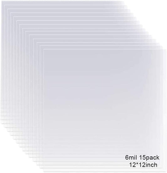 EGOSKY 15 Pack 6 Mil Mylar Sheets, 12 x 12inch Clear Blank PET Blank Stencil Material, Make Your Own Stencil Compatible Vinyl Cutting Maching