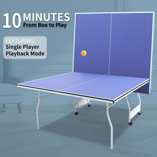8ft/9ft Mid-Size Table Tennis Table Foldable & Portable Ping Pong Table Set for Indoor Games with Net, 2 Table Tennis Paddles and 3 Balls