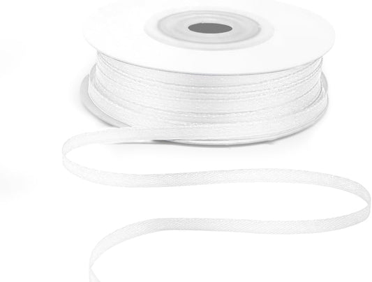 KMER LIFE 1/8" Wide x 50 Yards White Polyester Satin Ribbon, Perfect for Wedding Decor, Crafts, Gift Wrapping & Other Projects