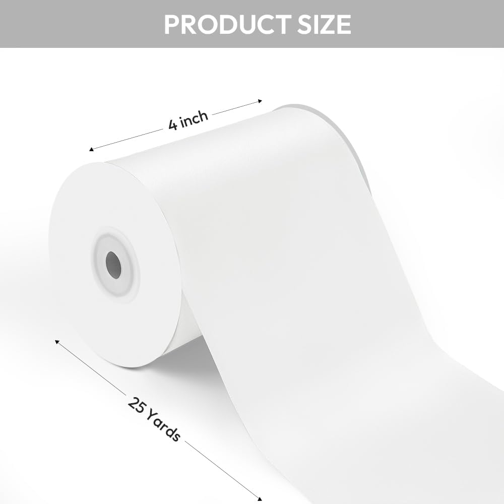 4" Width x 25 Yards Satin Fabric Ribbon, White Ribbon Perfect for Wedding Car, Chair Sash, Grand Opening Ceremony, Big Bows, Embroidery, Floral Crafts, Party Decoration