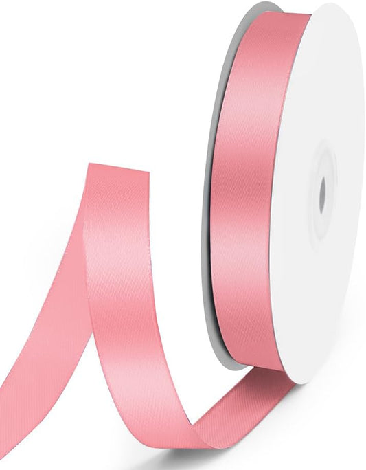 5/8" x 50 Yards Satin Ribbon - Pink Silk Ribbon with Spool - Ideal for Gift Wrapping, Floral Bouquets, Crafts, Wedding Party Decorations, Christmas and Sewing Projects