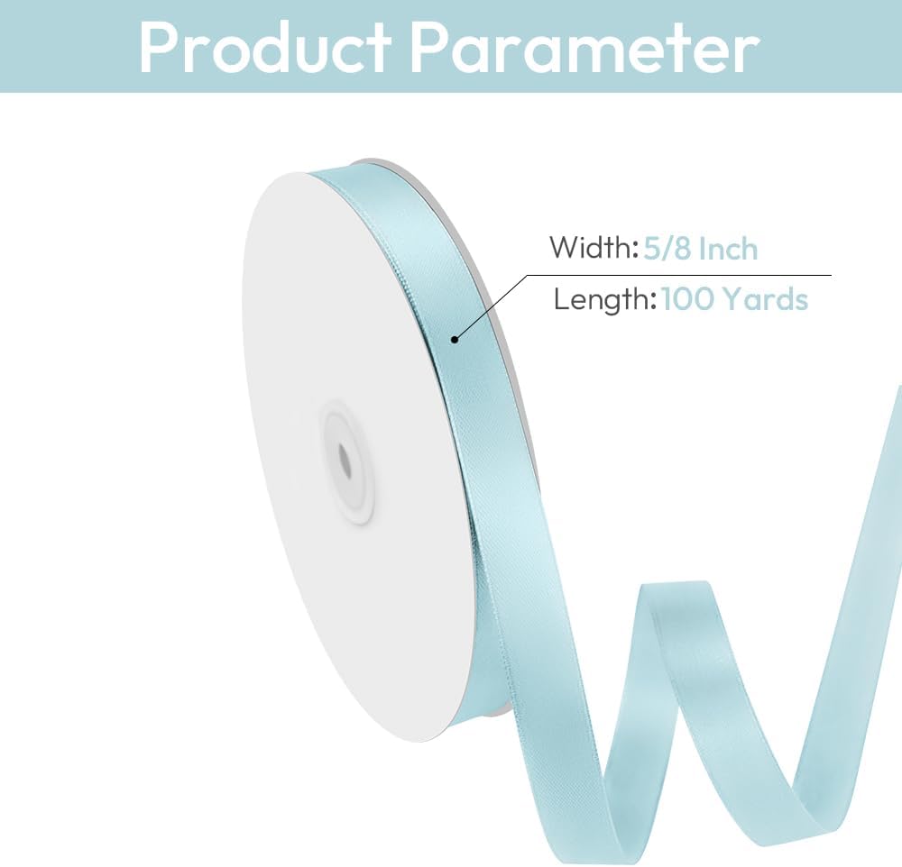 5/8" Width x 100 Yards Satin Ribbon, Light Blue Ribbon Perfect for DIY Craft, Bows, Gift Wrapping, Flower Bouquet, Valentine's Day, Christmas and Party Decoration