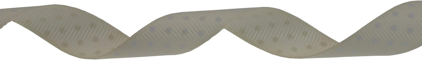 Polka Dot Grosgrain Ribbon 25 Yard Each Roll 100% Polyester (5/8", Beige)