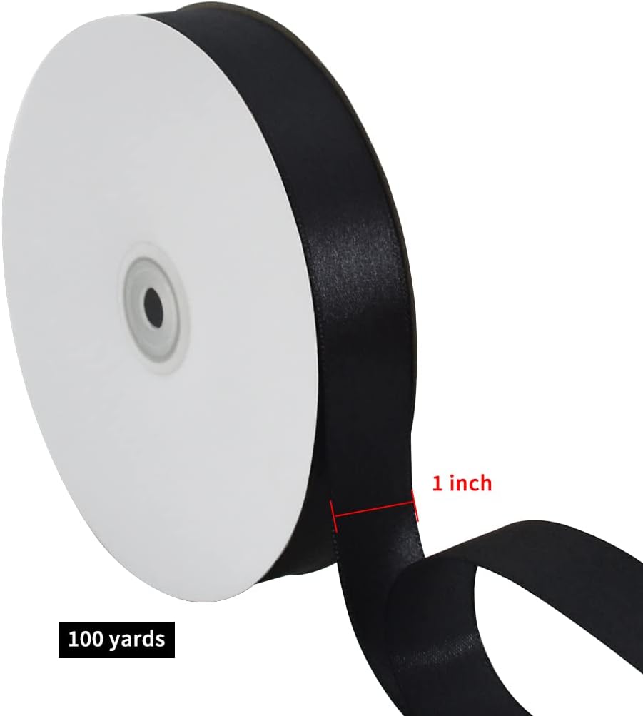 TONIFUL 1 Inch x 100yds Black Satin Ribbon, Thin Solid Color Satin Ribbon for Gift Wrapping, Crafts, Hair Bows Making, Wedding Party Decoration, Sewing, Halloween, Floral Bouquets, Christmas
