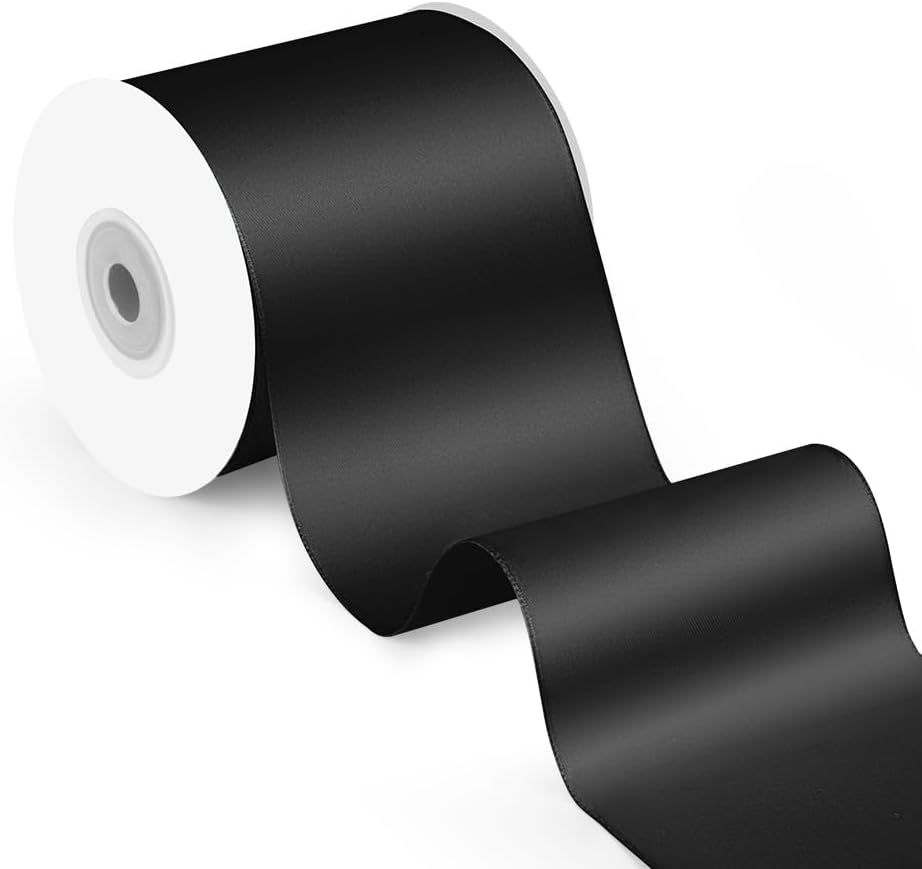 3 Inch x 25 Yard Black Satin Ribbon - Perfect for Gift Wrapping, Cutting Ribbons, Ceremony Décor, Wedding Bouquets, Embroidery, Christmas Crafts & Sewing Projects