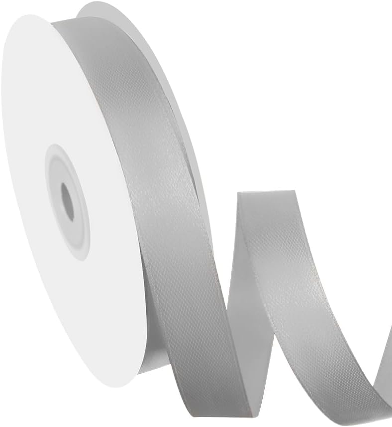 5/8" Width x 50 Yards Satin Fabric Ribbon, Silver Ribbon Perfect for DIY Bows, Swags, Gift Wrapping, Craft, Flower Bouquet，Christmas and Party Decoration