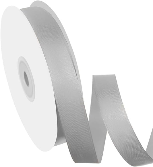 5/8" Width x 50 Yards Satin Fabric Ribbon, Silver Ribbon Perfect for DIY Bows, Swags, Gift Wrapping, Craft, Flower Bouquet，Christmas and Party Decoration