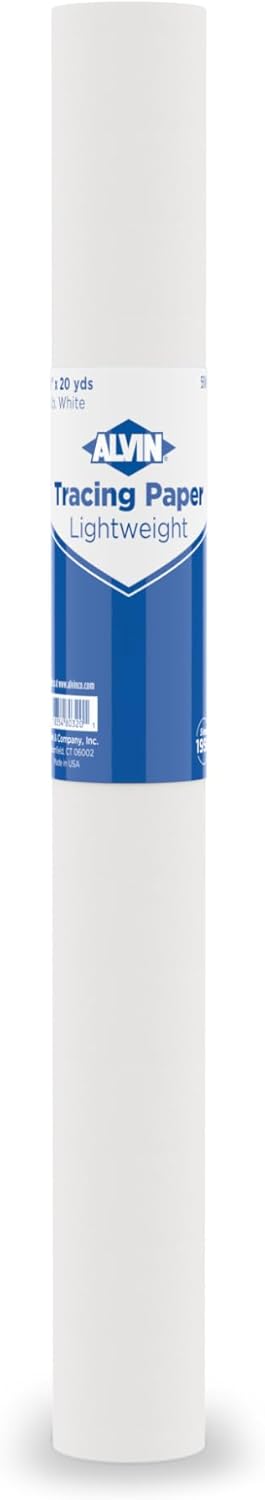 ALVIN 55W-A Lightweight Tracing Paper Roll, White, Suitable with Ink, Charcoal, Felt Tip Pen, for Sketching or Detailing - 12 Inches, 20 Yards, 1-inch Core