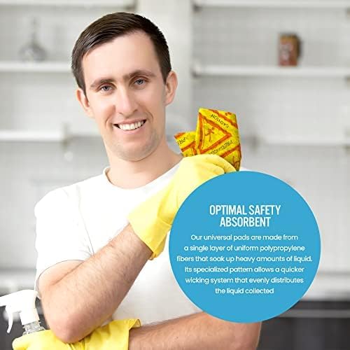 CTRL+Z Absorbent Pads - 15"x18" High Visibility Caution Spill Mat - Super Absorbent Fast Cleanup for Industrial Use - 10 Pack