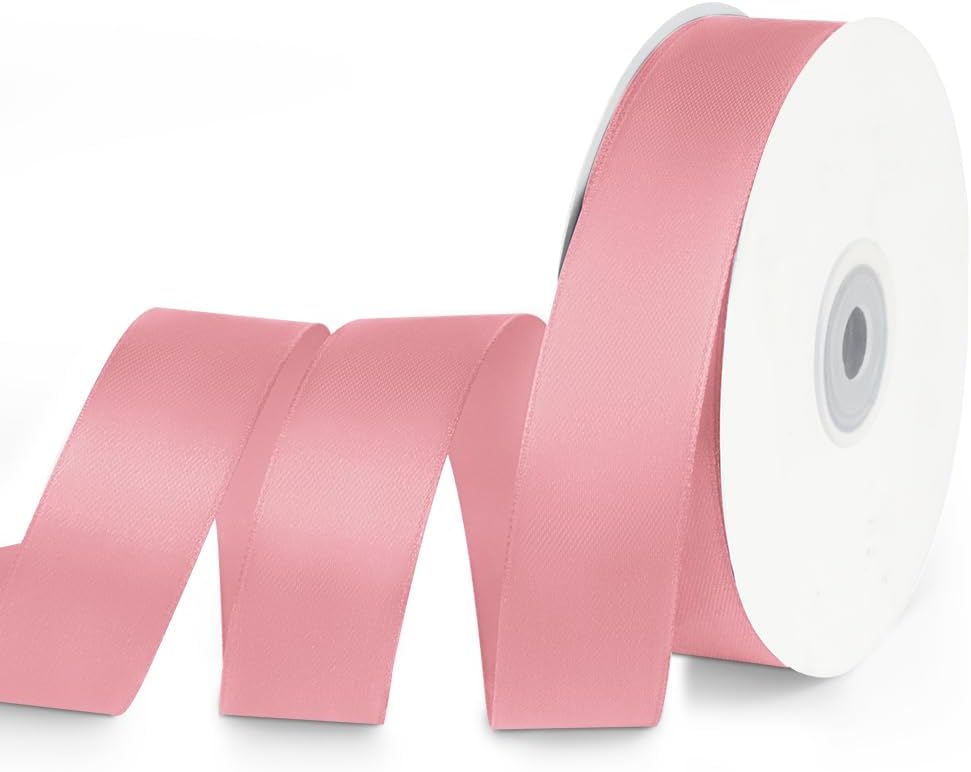 1" x 50 Yards Satin Ribbon - Pink Silk Ribbon with Spool - Ideal for Gift Wrapping, Floral Bouquets, Crafts, Wedding Party Decorations, Christmas and Sewing Projects