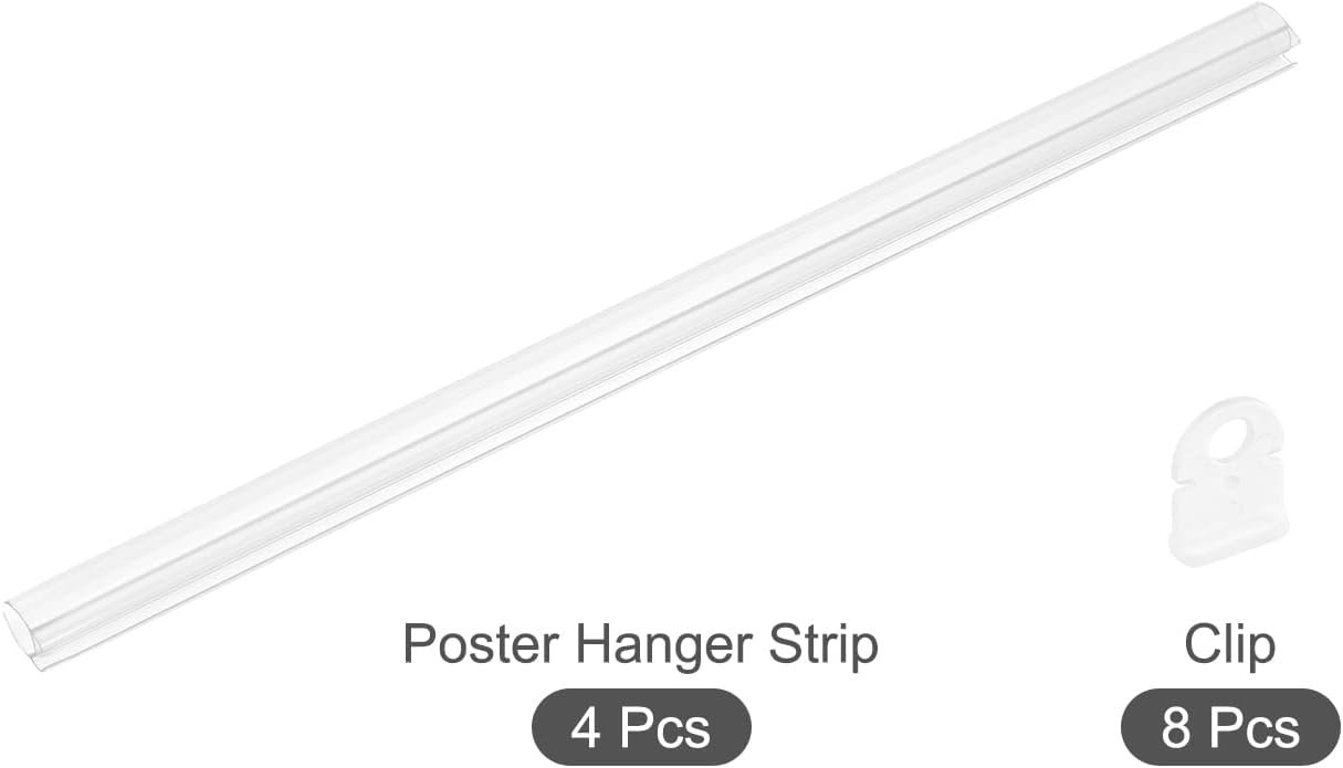 MECCANIXITY PVC Poster Hanger Rail Poster Strip Bar 25cm/10inch Clear with Clips for Poster, Map, 4 Set