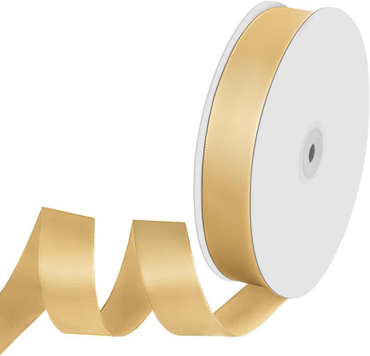 1" Width x 100 Yards Satin Ribbon, Light Gold Ribbon Perfect for DIY Craft, Bows, Gift Wrapping, Flower Bouquet, Valentine's Day, Christmas and Party Decoration