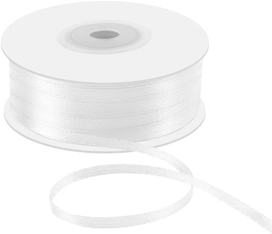 1/8" x 100 Yards Double Faced Satin Ribbon - Thin Silk White Ribbon with Spool - Ideal for Gift Wrapping, Floral Bouquets, Crafts, Wedding Party Decorations, Christmas and Sewing Projects